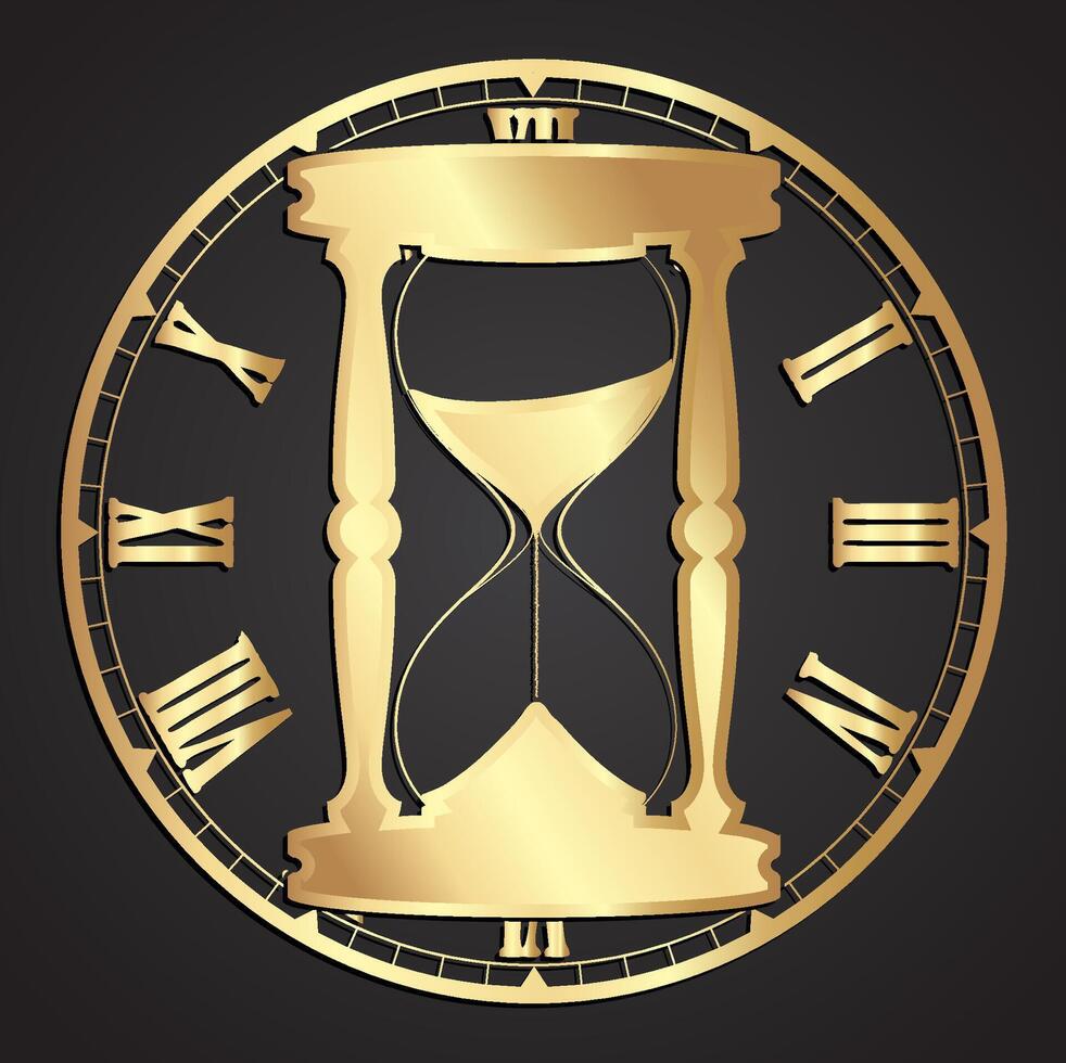 golden sand glass on roman clock time symbol silhouette vector