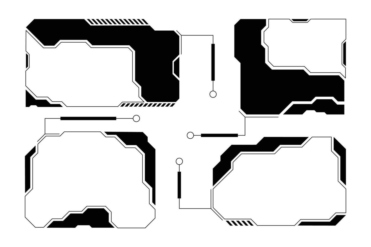 Futuristic Tech HUD Frames with Circuit Elements. Sci Fi Cyberpunk Callouts Set vector