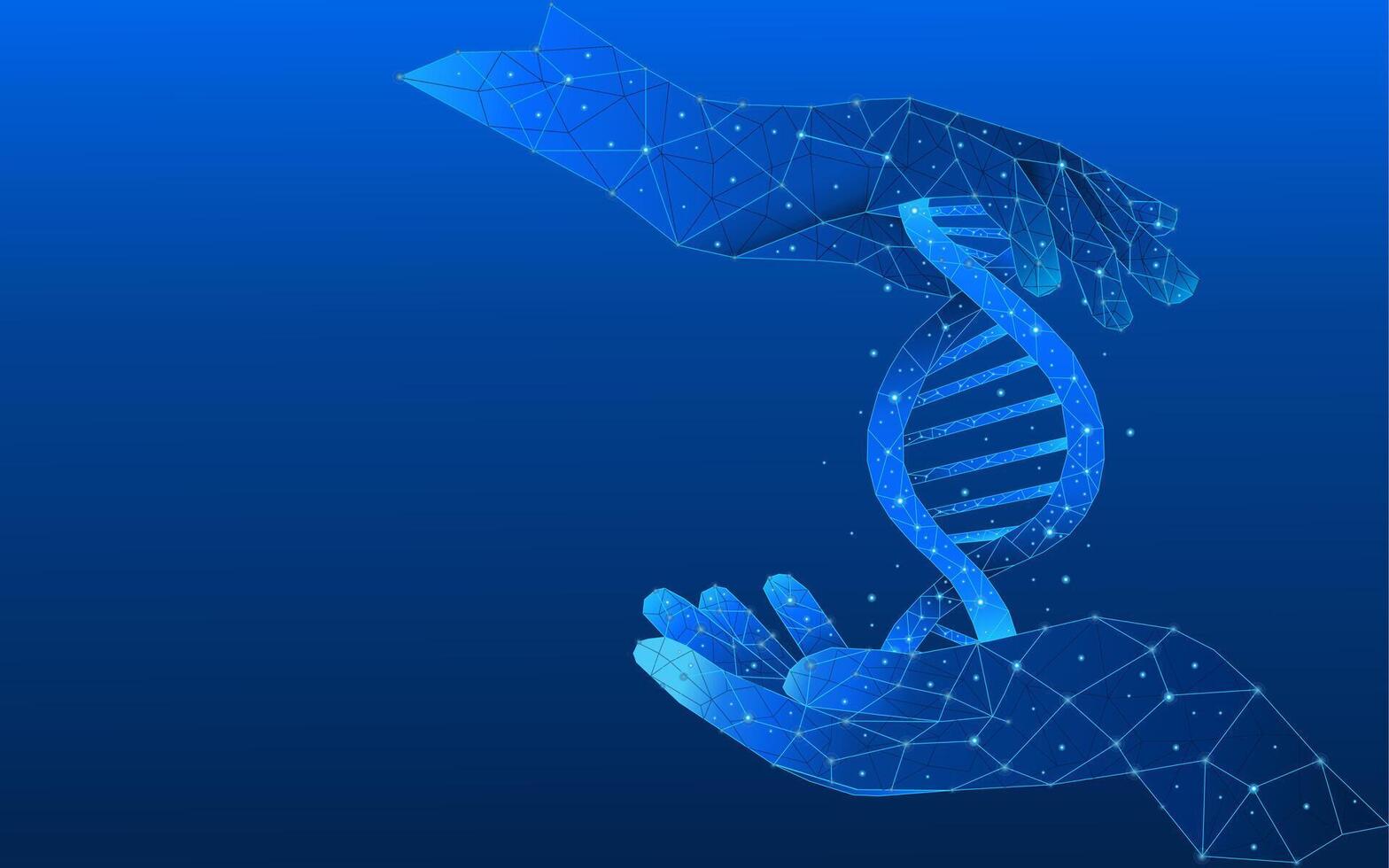 Medical and scientific concept of DNA helix in a hand on a blue background vector