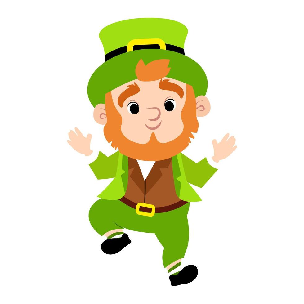 Funny dancing leprechaun in a green suit for St. Patrick's Day vector