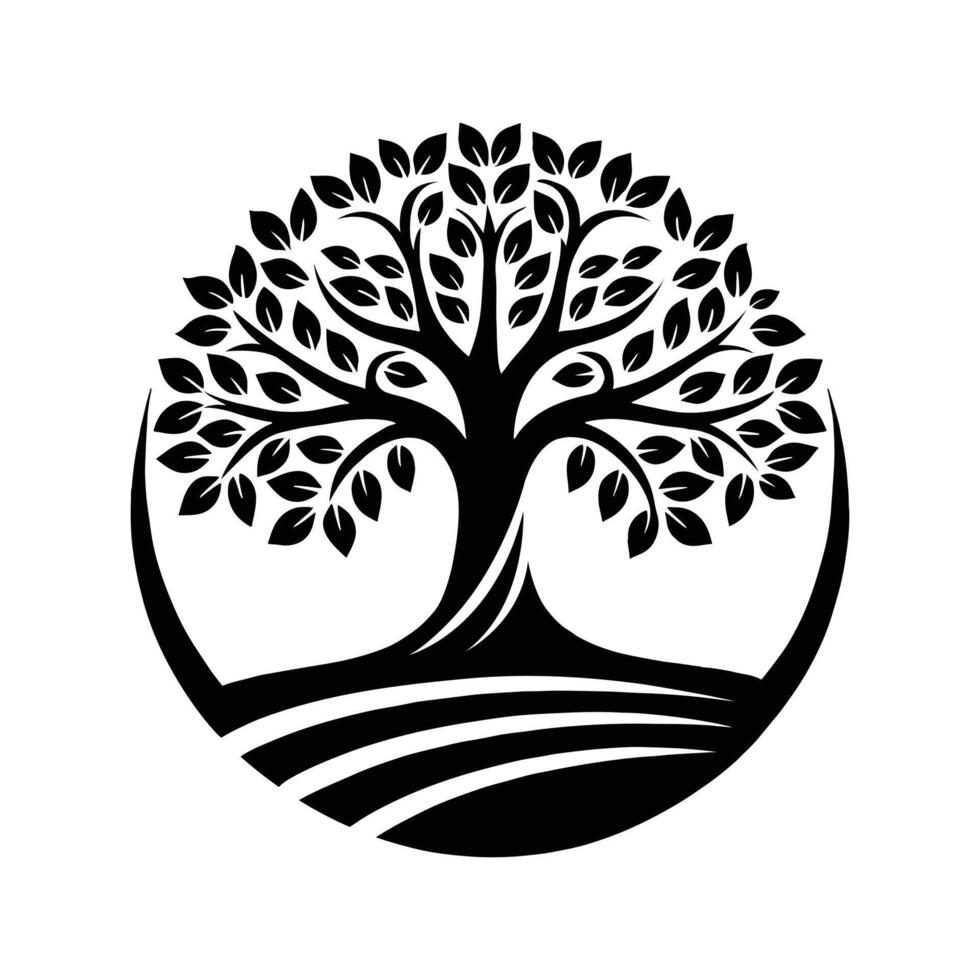 a black and white logo of a tree with leaves vector