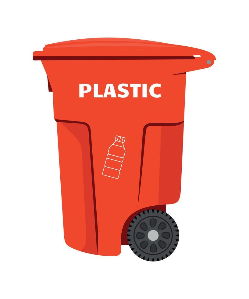 trash container for plastic red color on white background vector