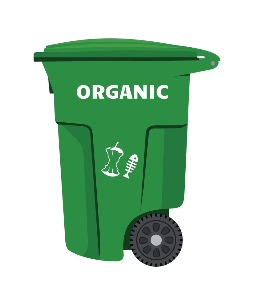 plastic trash container for organic waste green color on white background vector