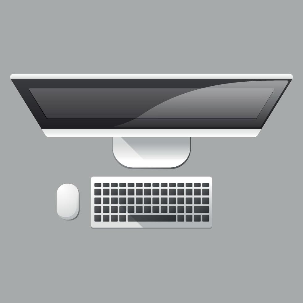 Colored icon of computer monitor and keyboard top view on white background vector