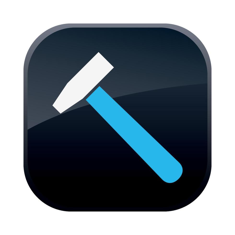 square black construction icon with construction hammer on white background vector