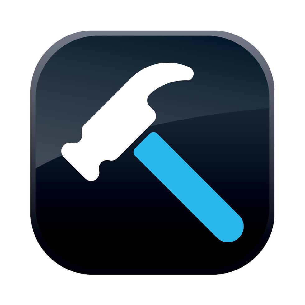square black construction icon with hammer on white background vector
