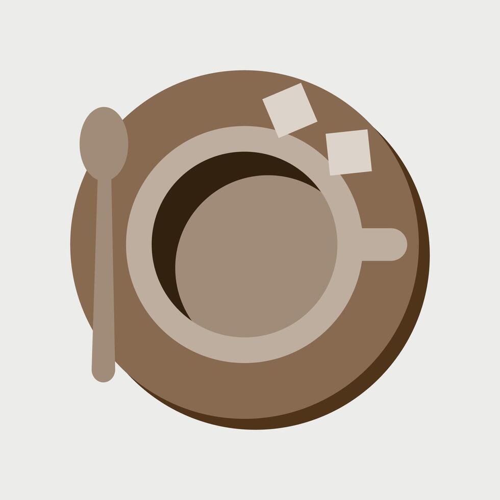 color icon of cup on saucer with spoon top view on white background vector