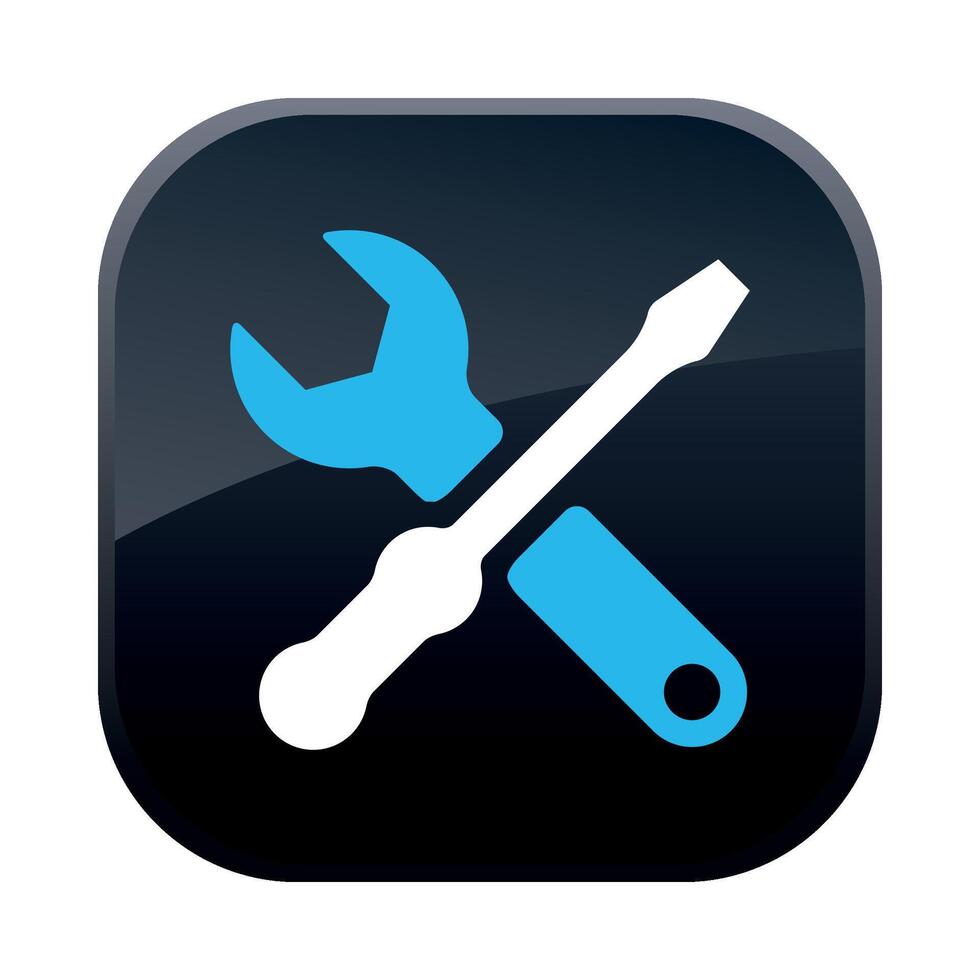 Black square construction icon with screwdriver and wrench on white background vector