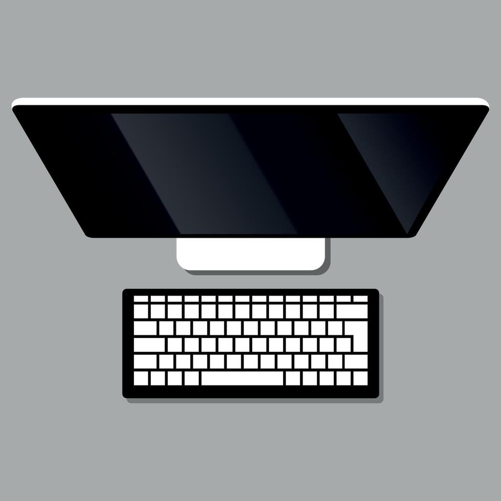 Colored icon of computer monitor and keyboard top view on grey background vector