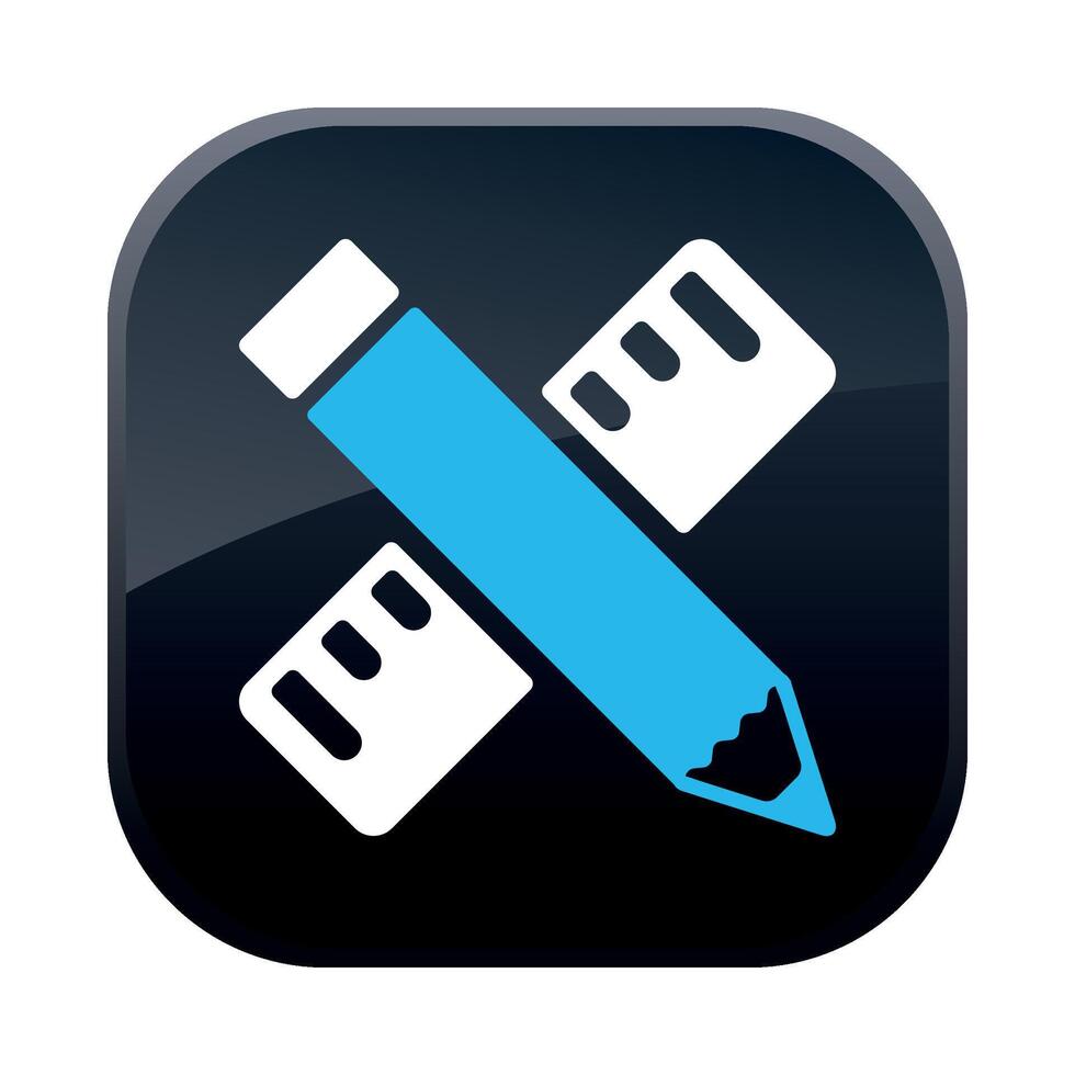 square black construction icon with pencil and ruler on white background vector