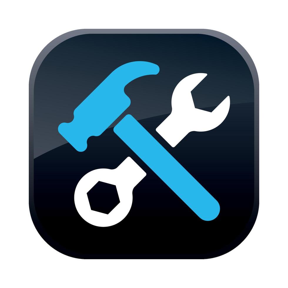 square black construction icon with hammer and wrench on white background vector