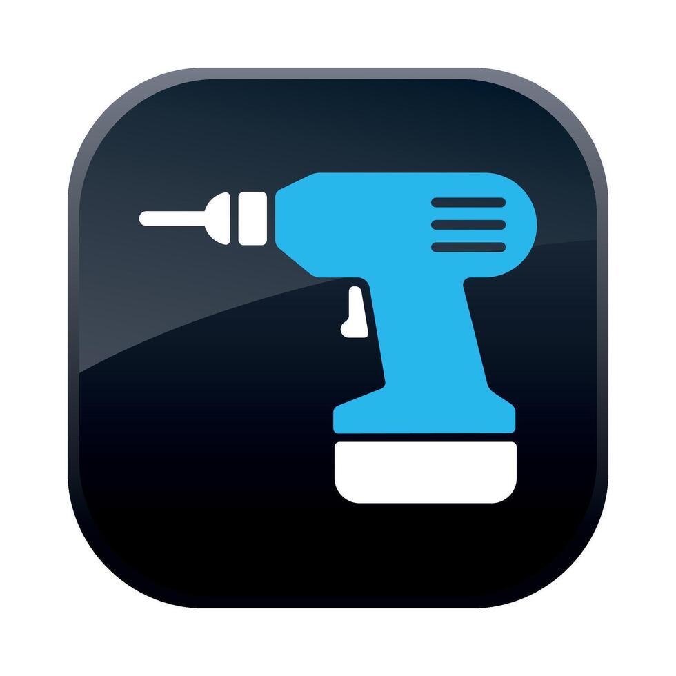 square black construction icon with drill on white background vector