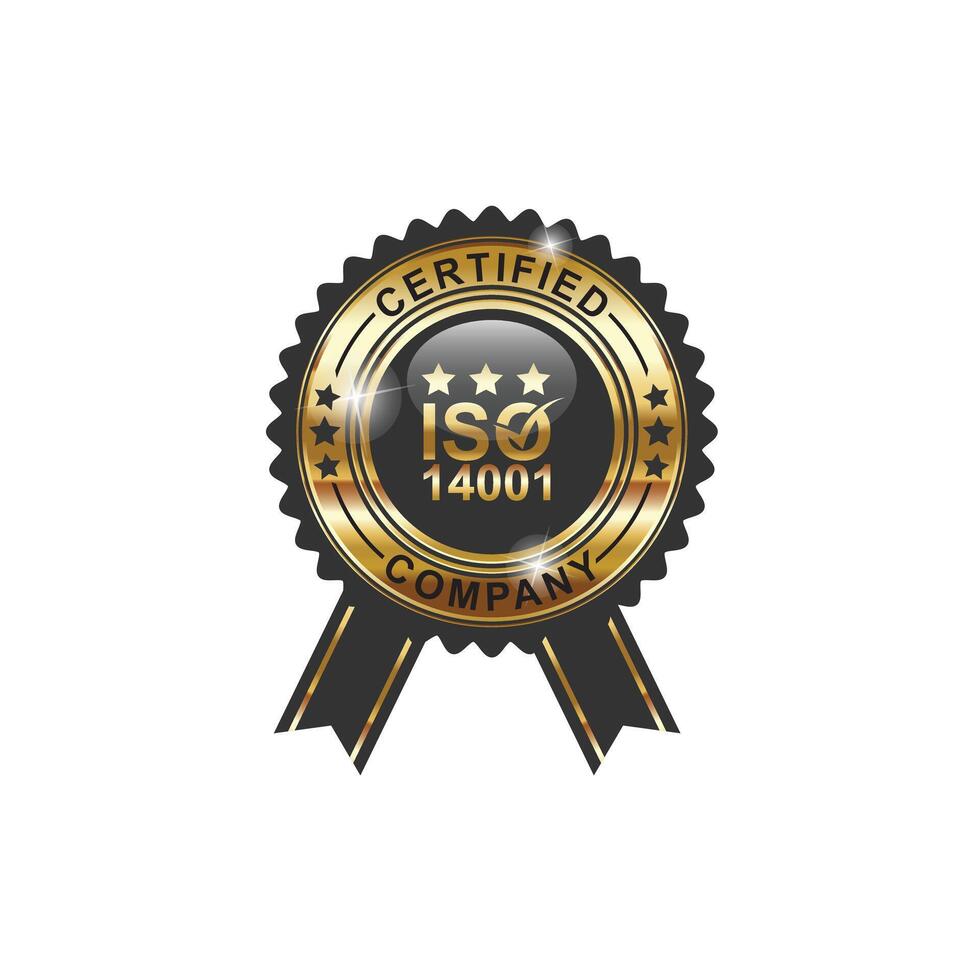 ISO 14001 certified golden label emblem vector