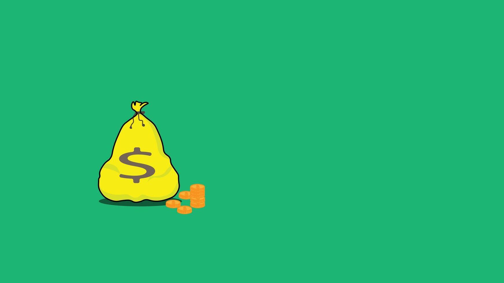 Money Bag with Coins on Green Background Vectorm Art Illustration vector