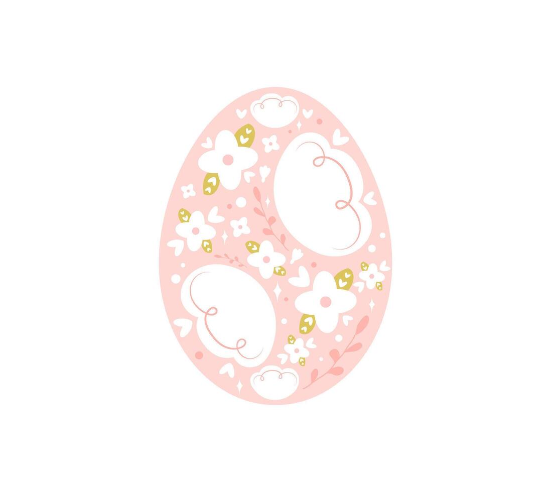 Cute floral Easter egg isolated on white background. Folk style flowers in egg shape vector