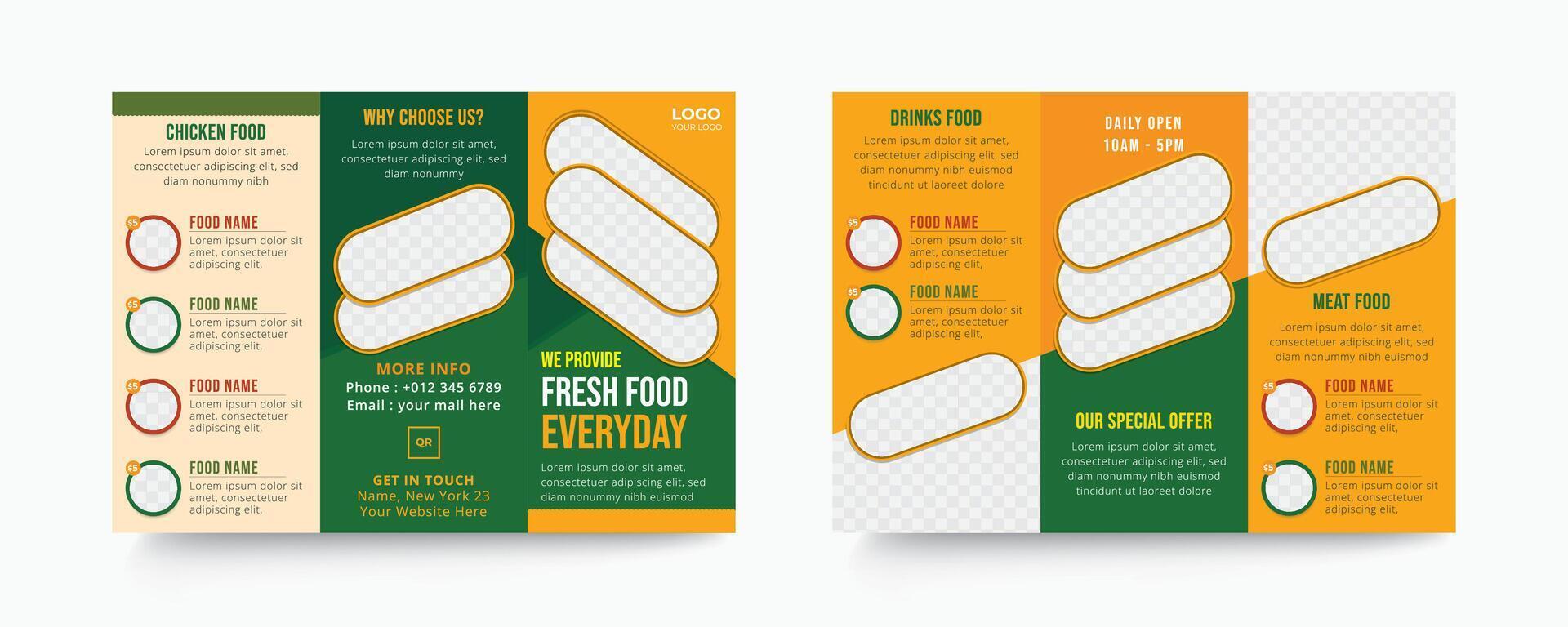 Restaurant food trifold brochure menu template vector