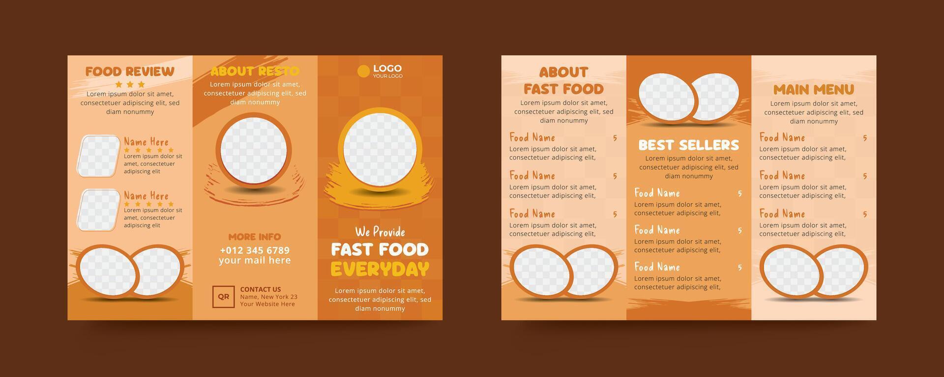 Food trifold brochure menu template design vector