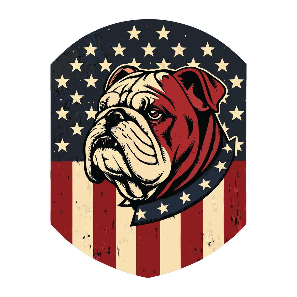 An american bulldog head on a flag background vector