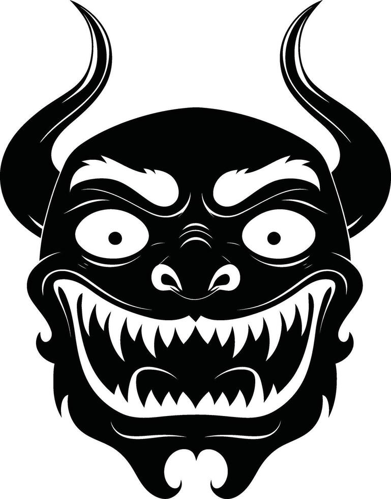 A Japanese Traditional Mask Silhouette design, Demon or devil mask illustration design vector