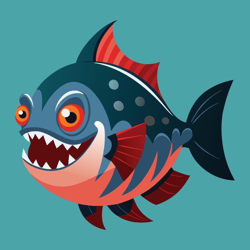 a cartoon fish with big teeth and red eyes vector