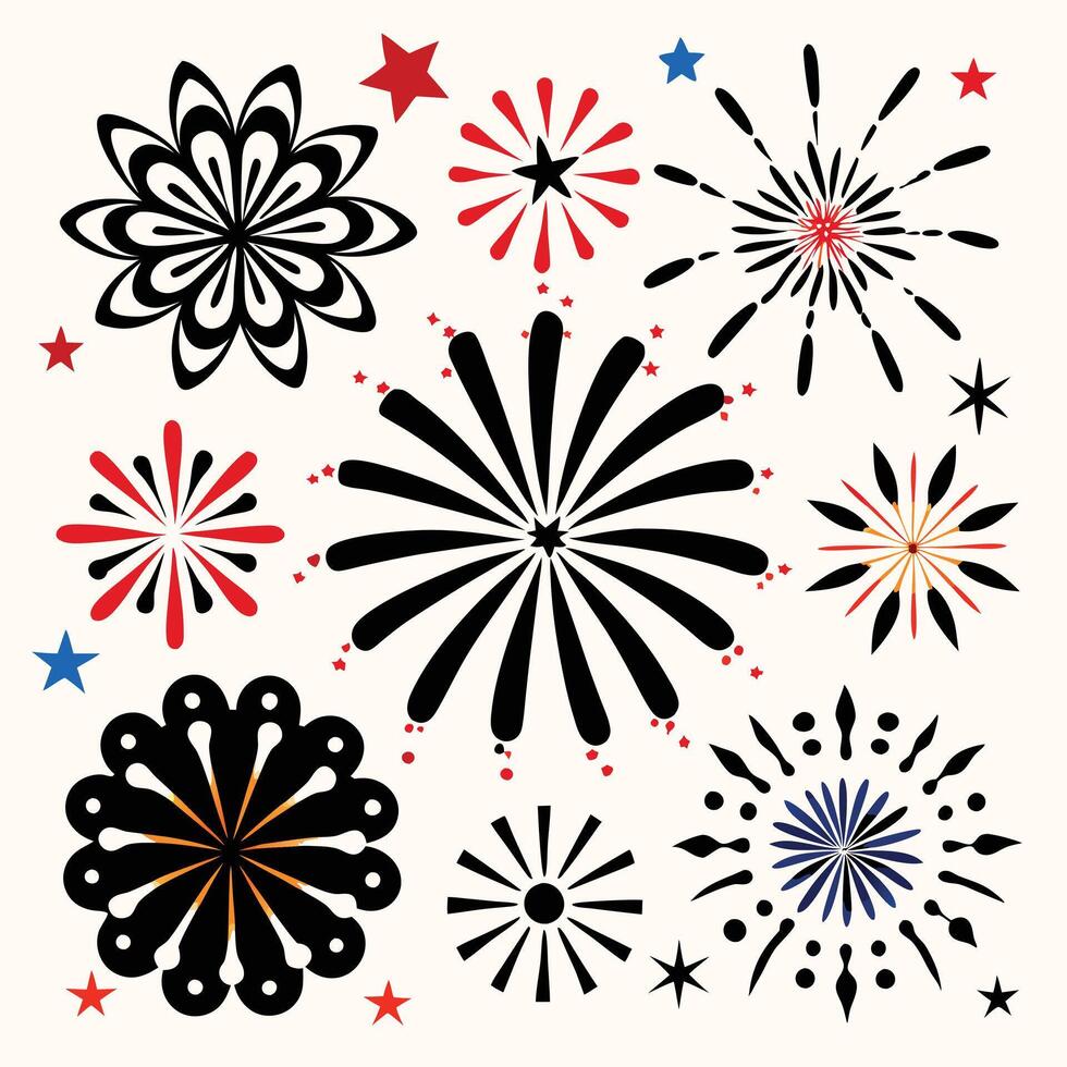 fireworks illustration set. vector