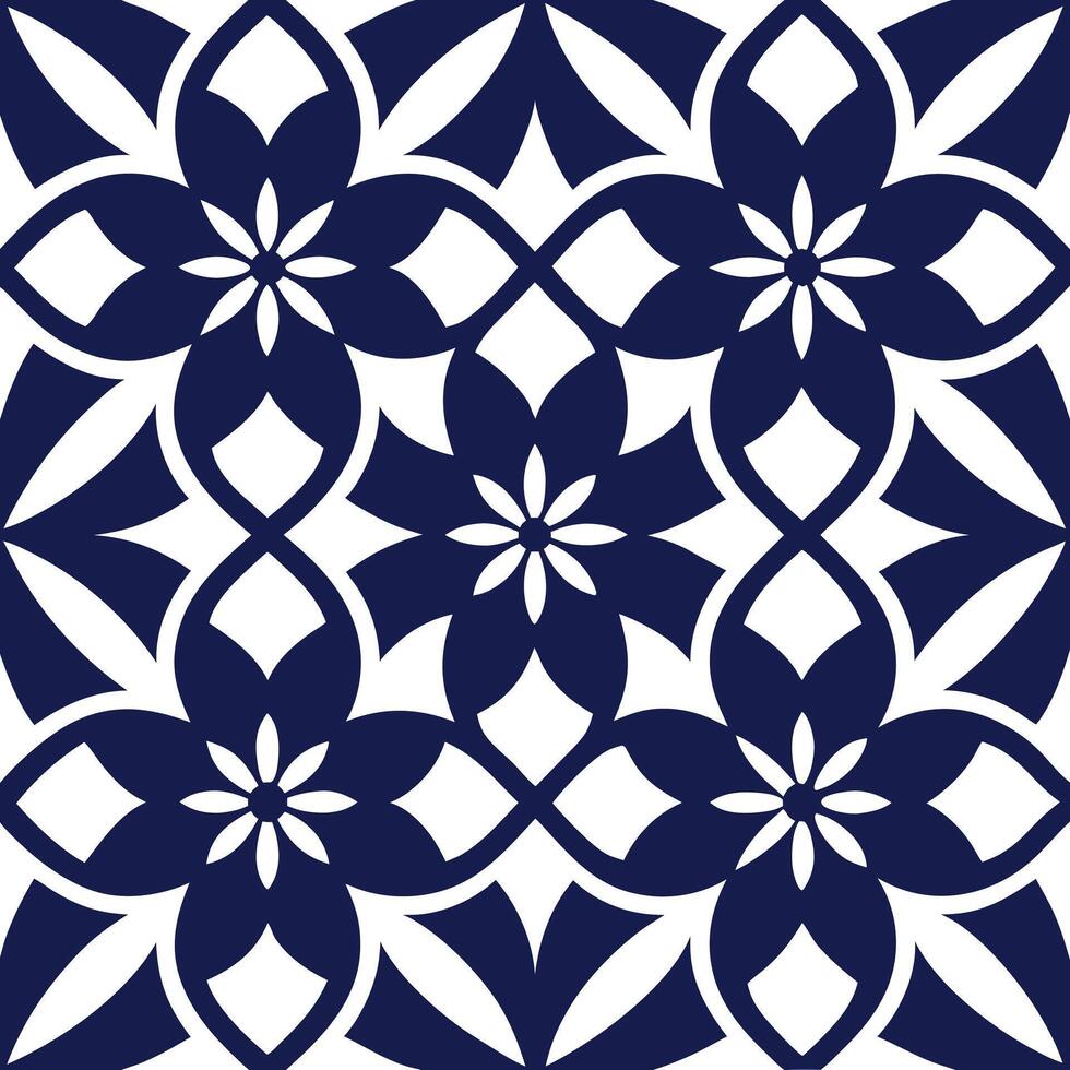 a blue and white pattern with flowers design. vector