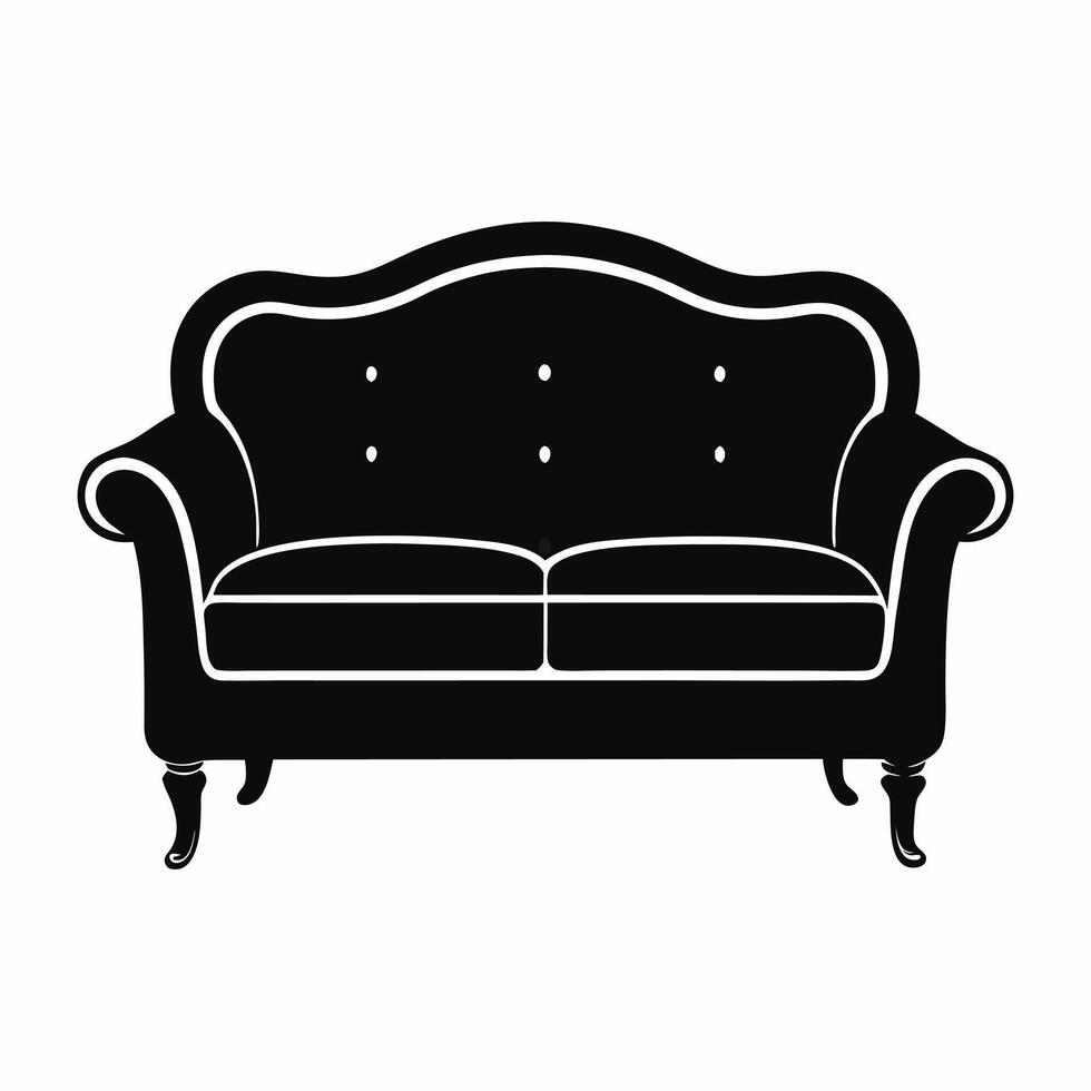 black and white sofa icon on white background vector