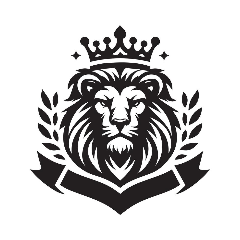 lion head with crown and laurels vector