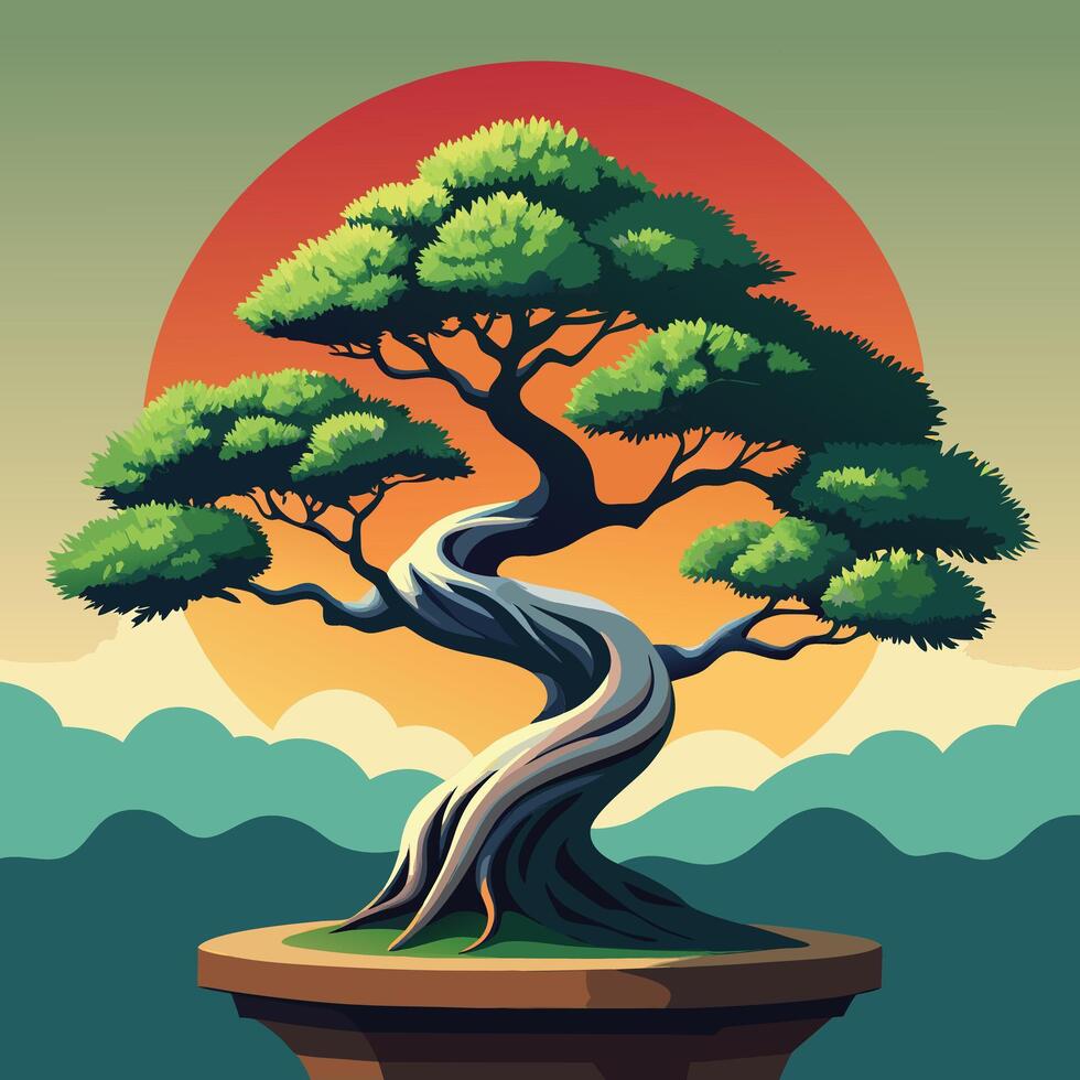 bonsai tree illustration vector