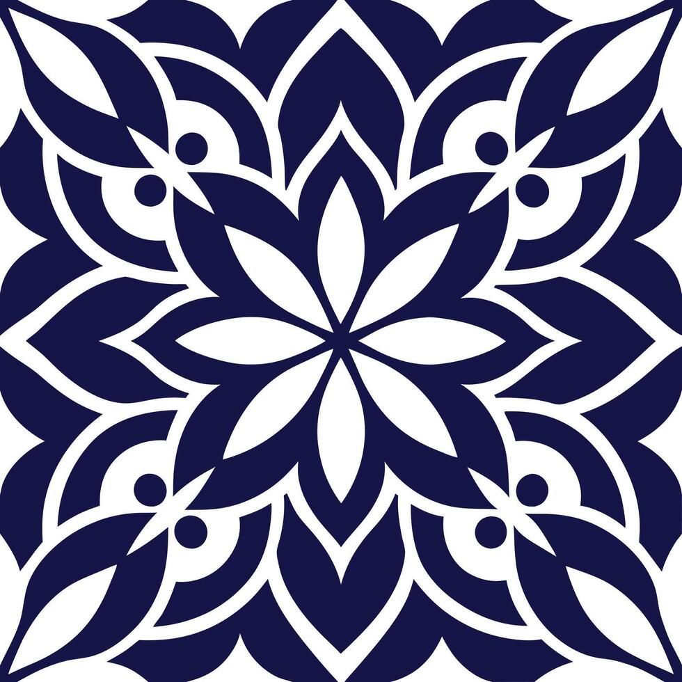 a blue and white tile design with a flower vector