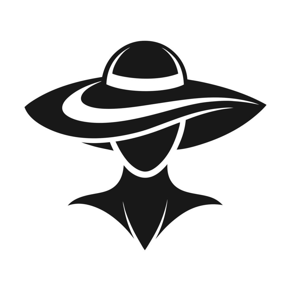 a black and white silhouette of a woman wearing a hat vector