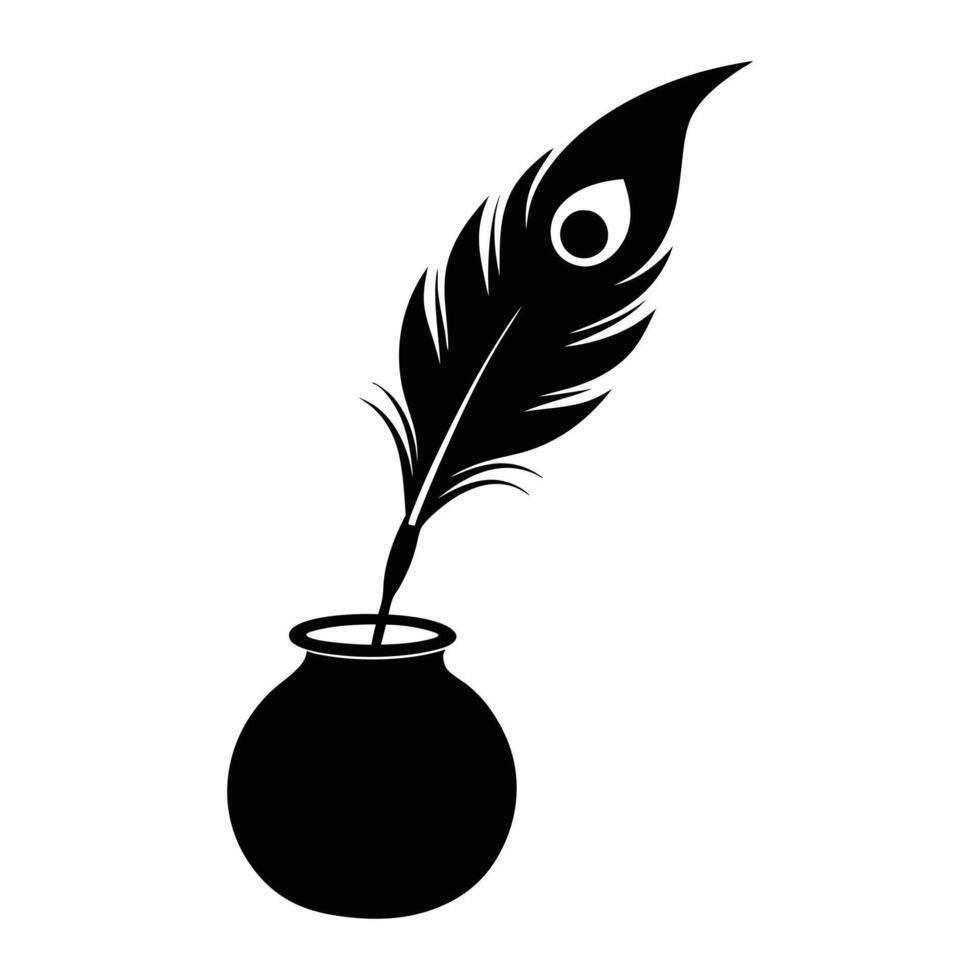 a black and white illustration of a quill and feather vector
