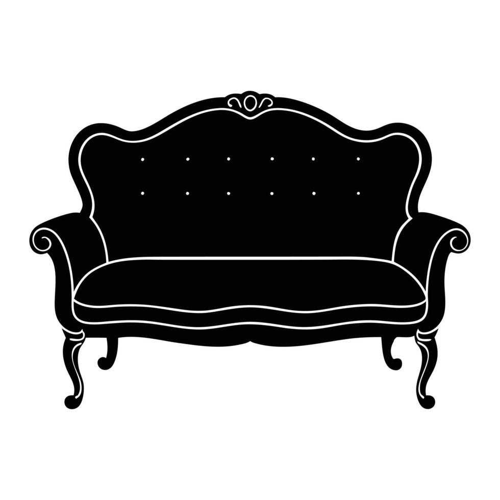 black and white illustration of a sofa white background vector