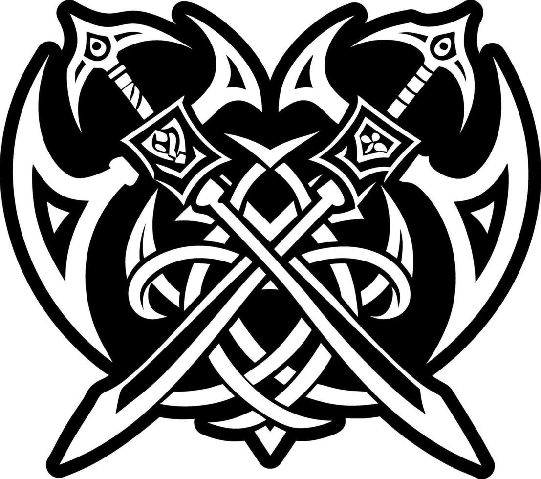 A solid style icon of scimitars symbol vector