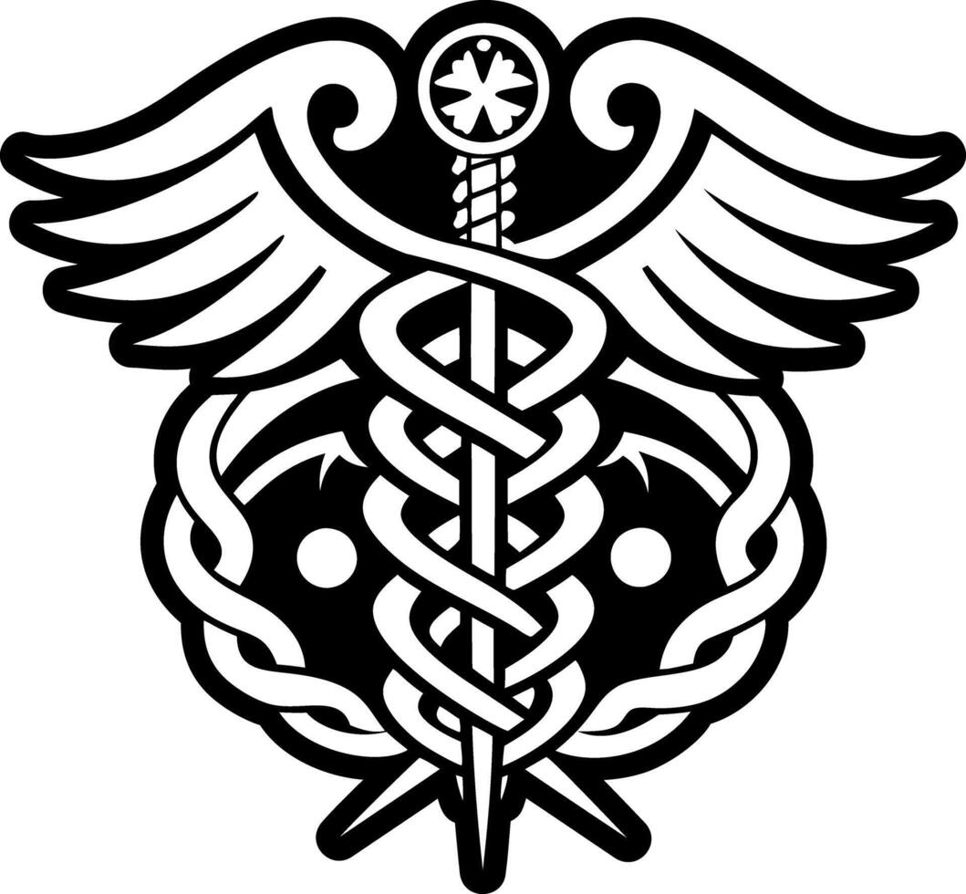 A filled style icon of caduceus hermes symbol vector