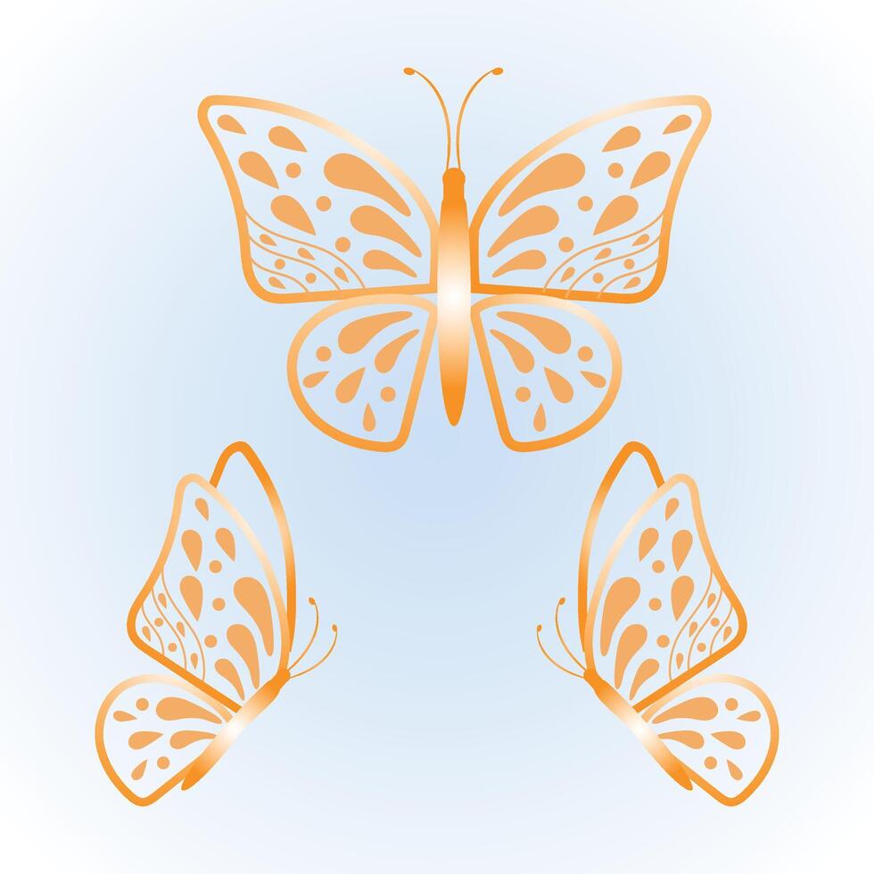 Elegant Orange Butterflies on Light Blue Background vector