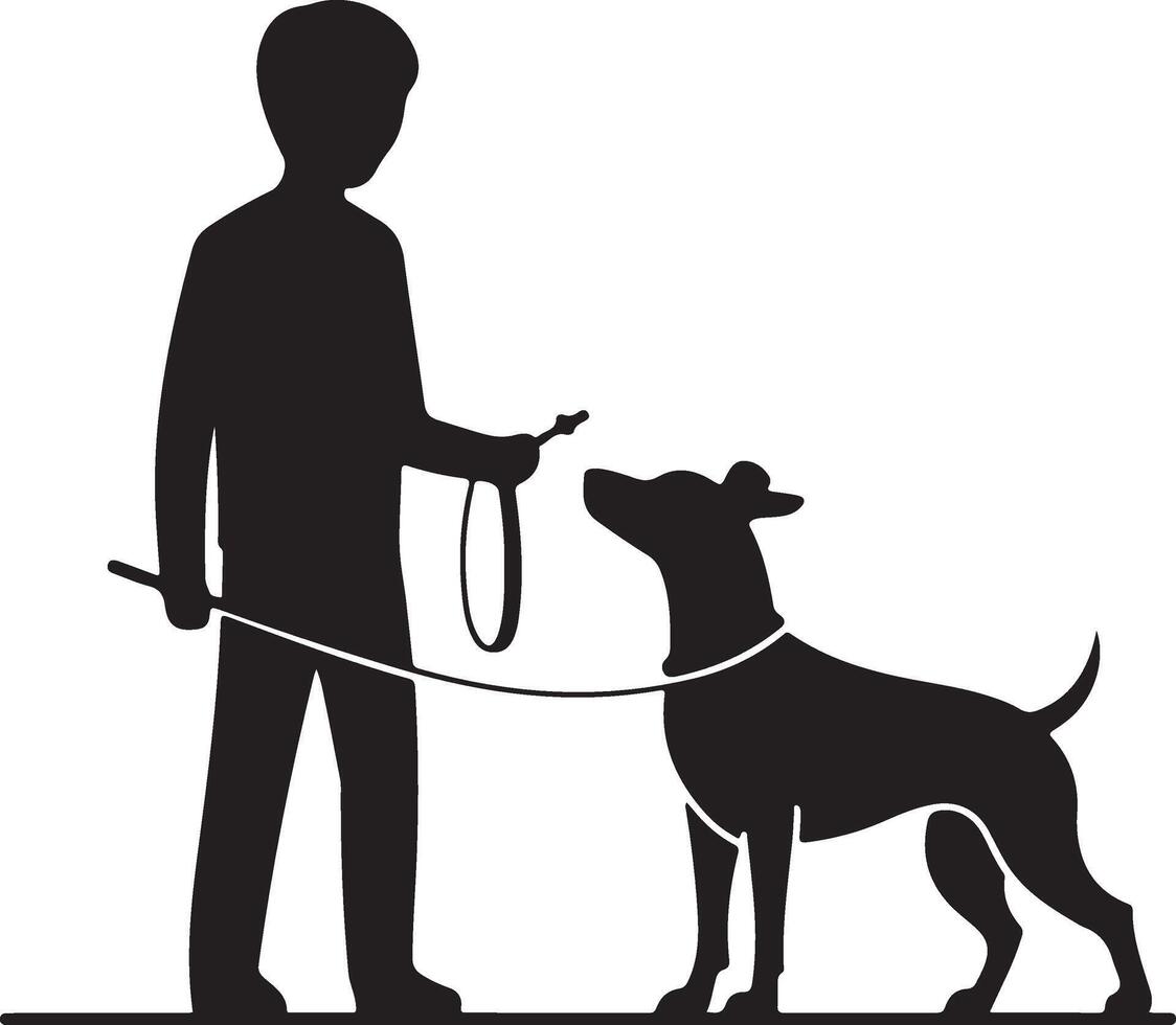 silhouette of a dog and man vector