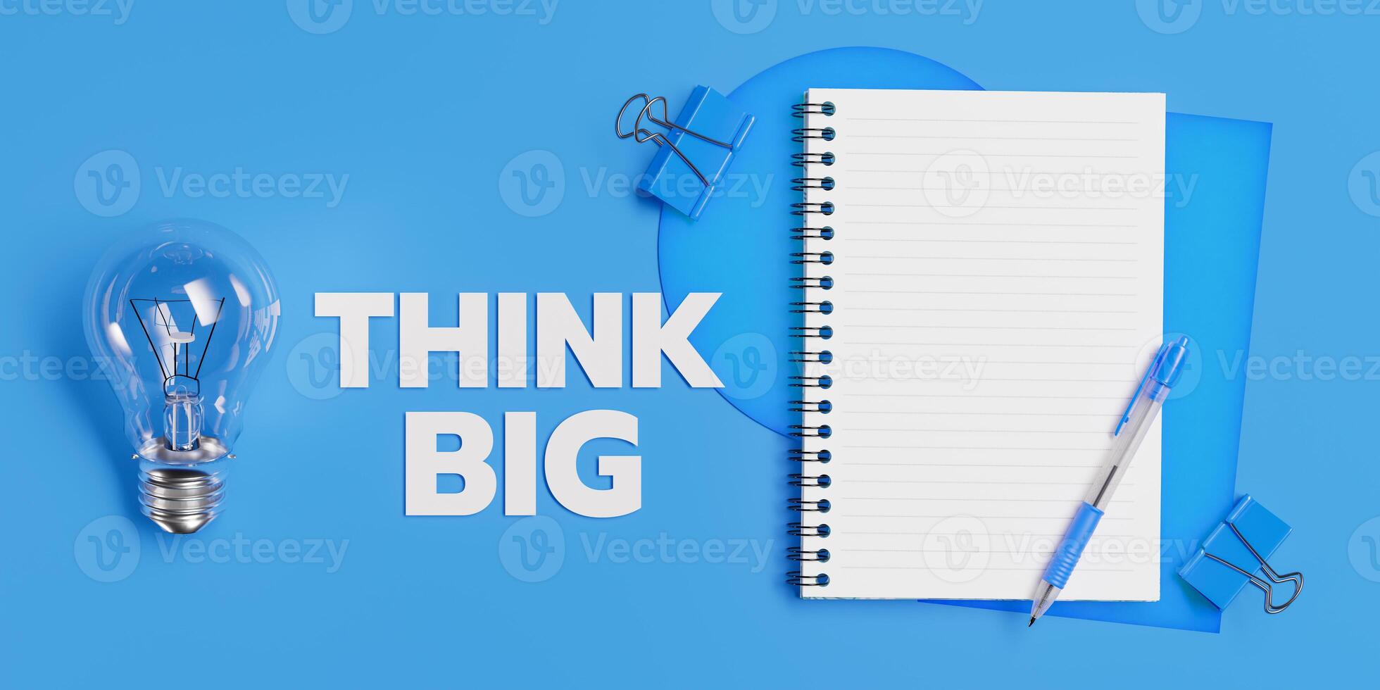 Think Big, Creative workspace with office supplies, Top view with copy space photo