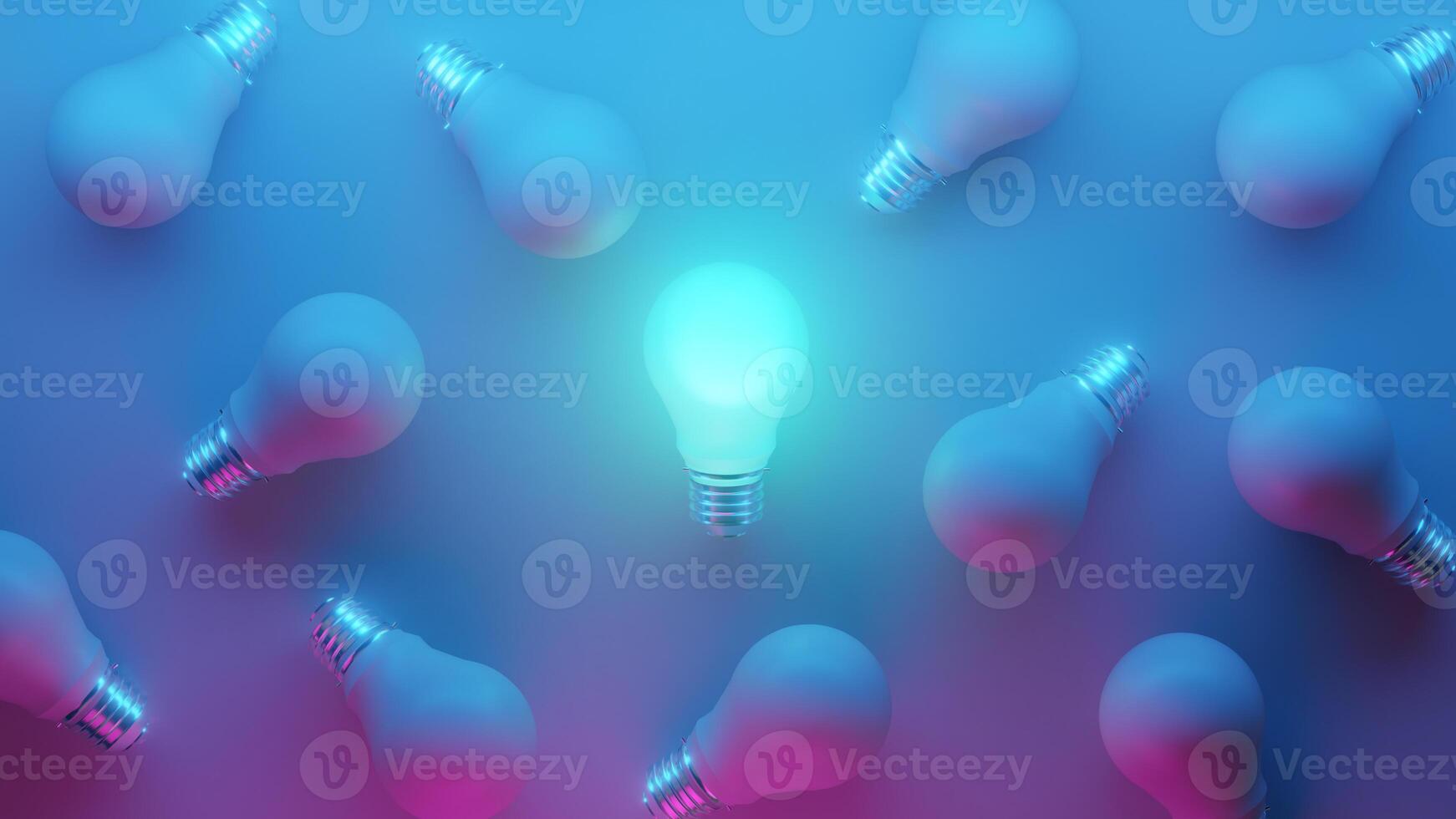 Glowing Lightbulb Standing Out in a Futuristic Scene photo
