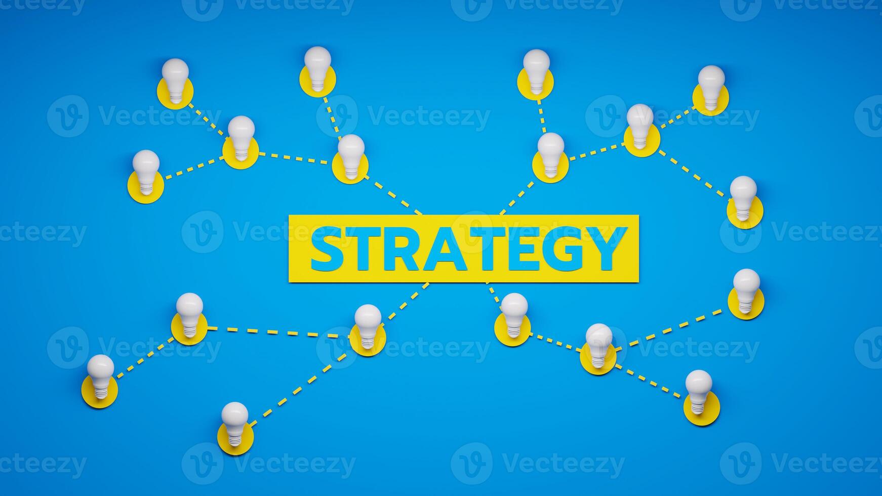 Strategy Concept with Connected Lightbulbs on Blue Background photo