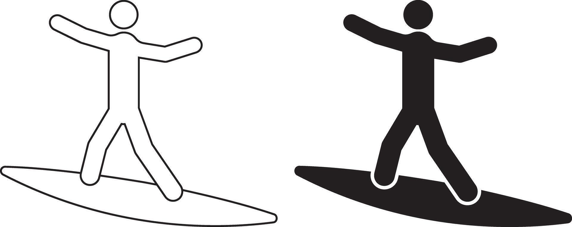 outline silhouette Surfer icon set vector