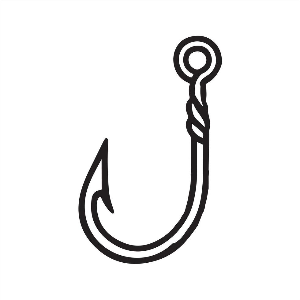 Single one line fishing hook silhouette white background vector