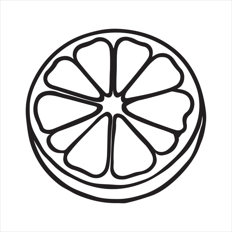 Single one line Lemon slice black silhouette white background vector