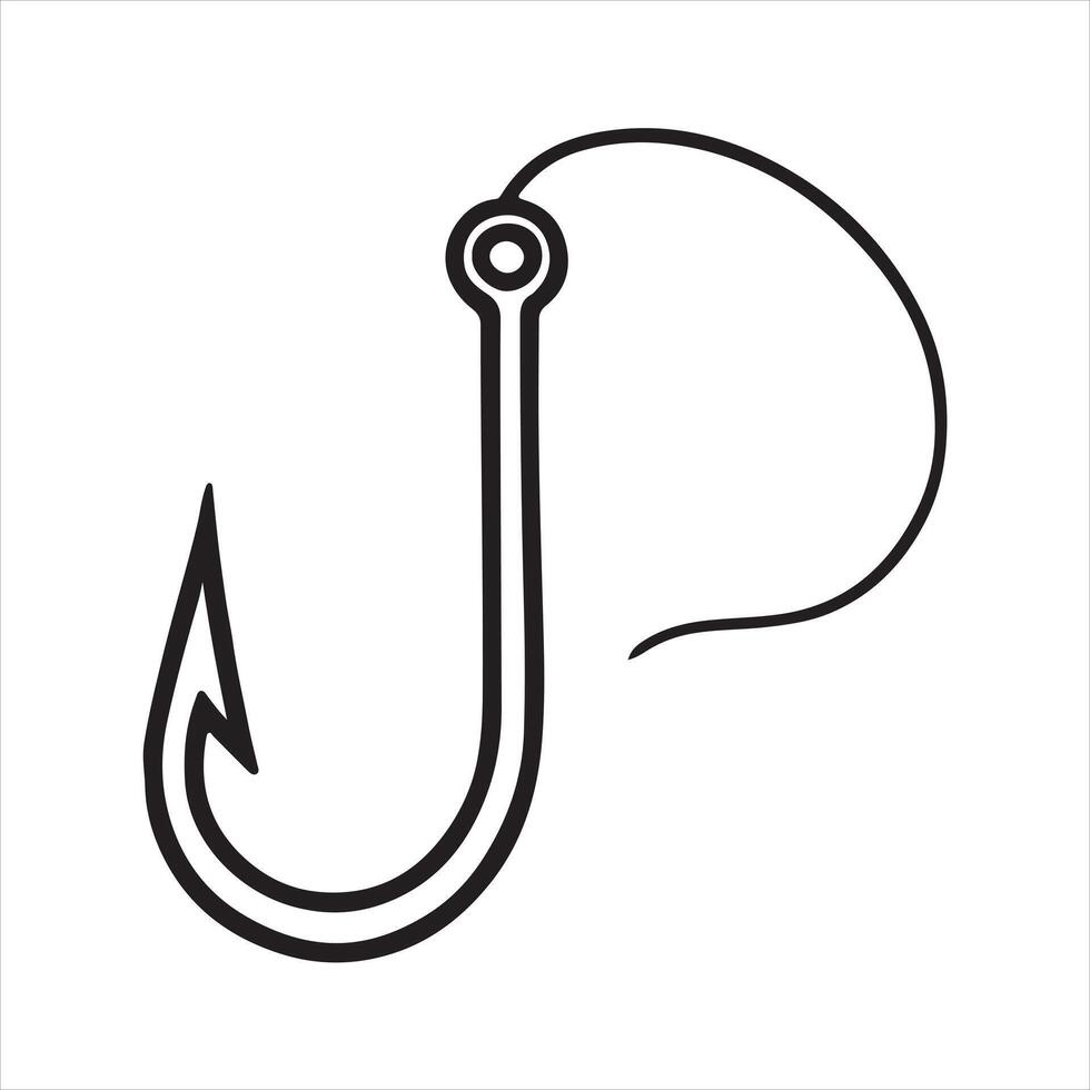 Single one line fishing hook black silhouette on white background vector