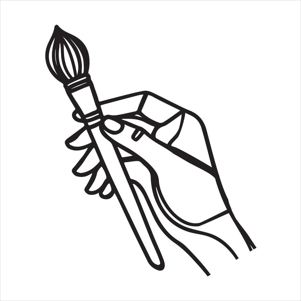 Single one line one line art paintbrush black silhouette on white background vector