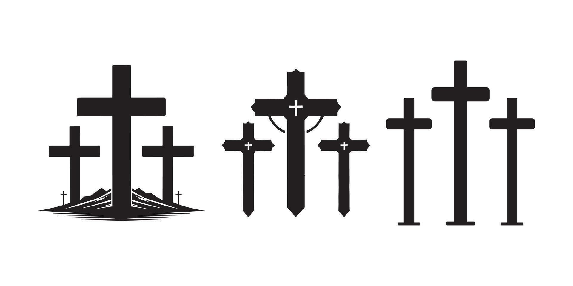 Collection of Simple Black and White Christian Crosses vector