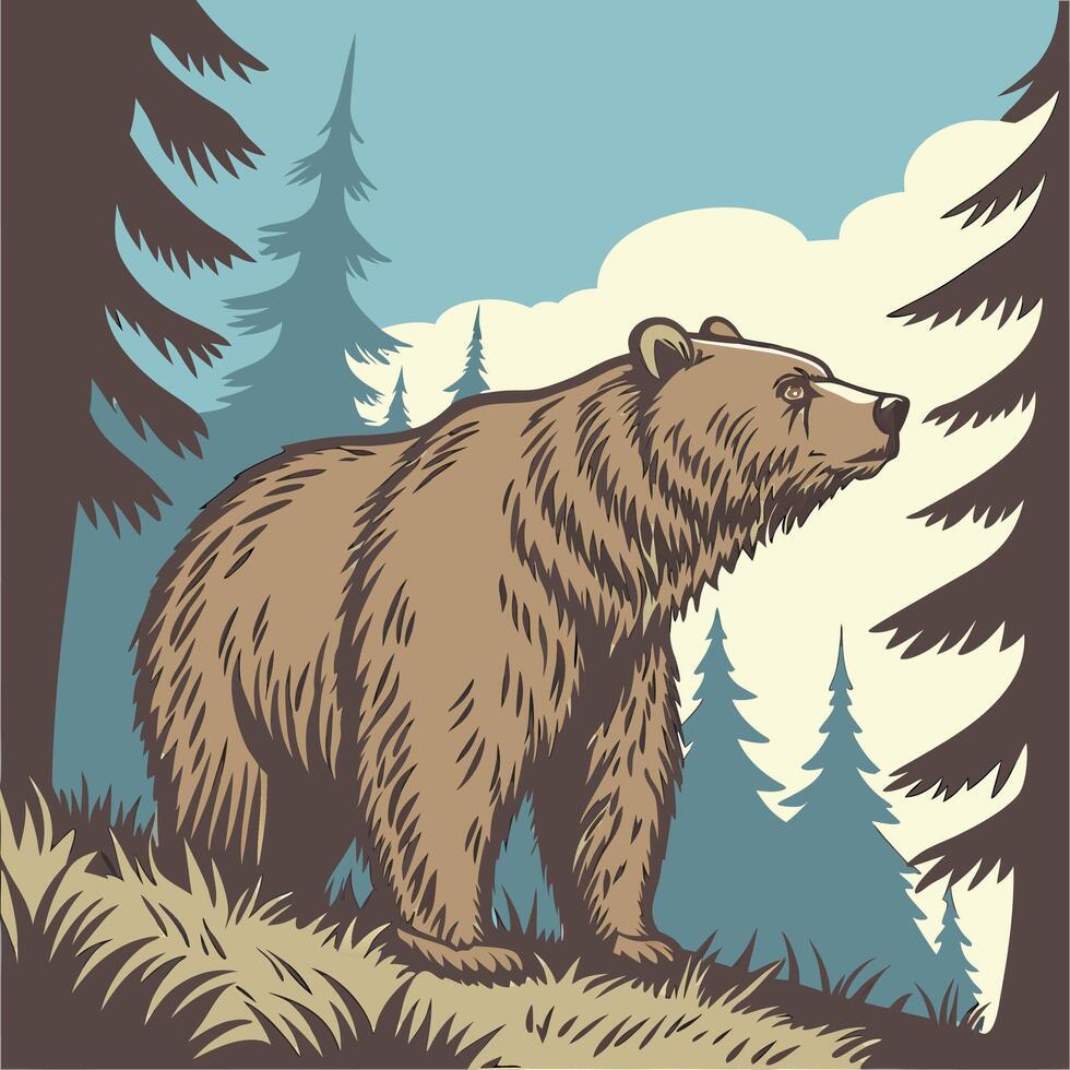 The illustration of grizzly bear animal vector