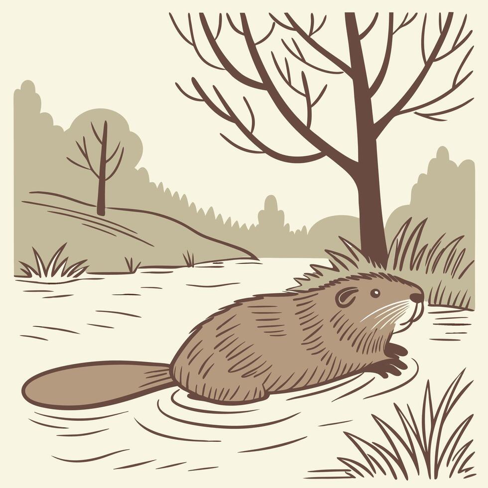 The illustration of beaver animal vector
