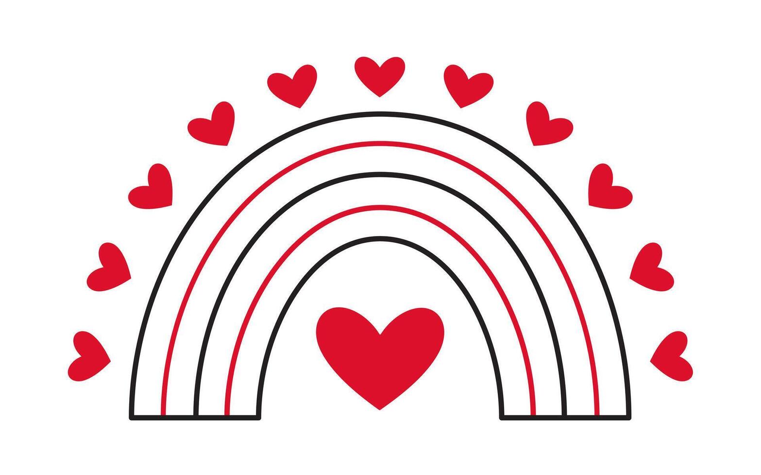 Rainbow with hearts doodle style Hand drawn trendy flat style love isolated icon Romantic symbol vector