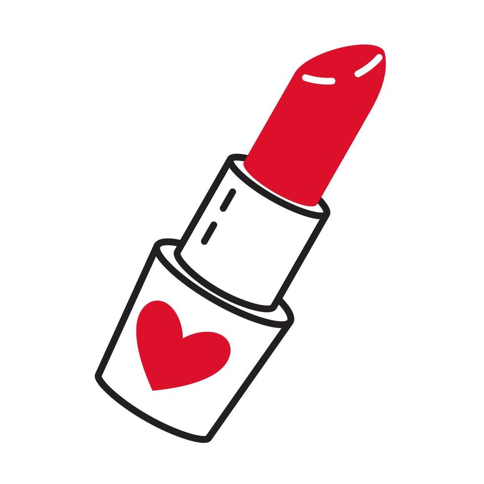 Red lipstick doodle style Hand drawn trendy flat style love isolated icon Romantic symbol of love for web graphic design poster tattoo Valentines Day Greeting card line art illustration vector